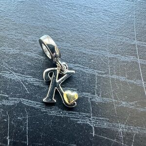 Silver Initial 'K' Charm with Gold Heart